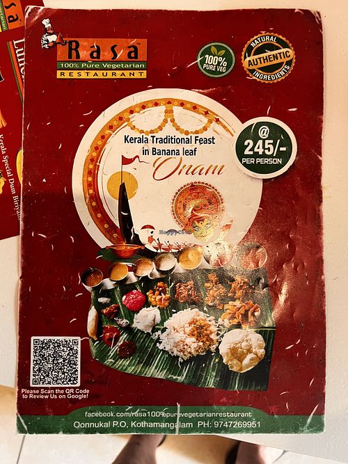 Menu cover  at Rasa 100% Pure Vegetarian Restaurant in Ernakulam