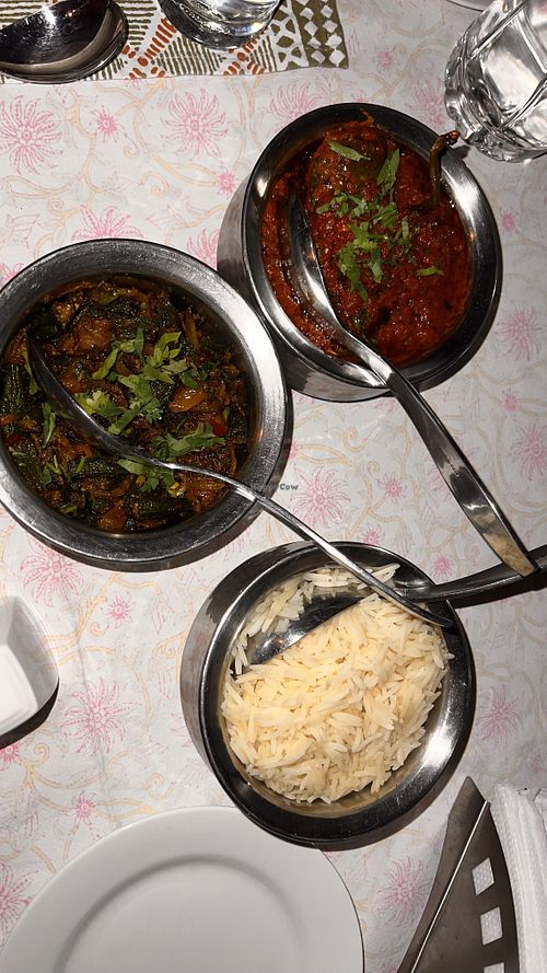 Aubergine and bindhi curry  at Bundi Vilas in Bundi