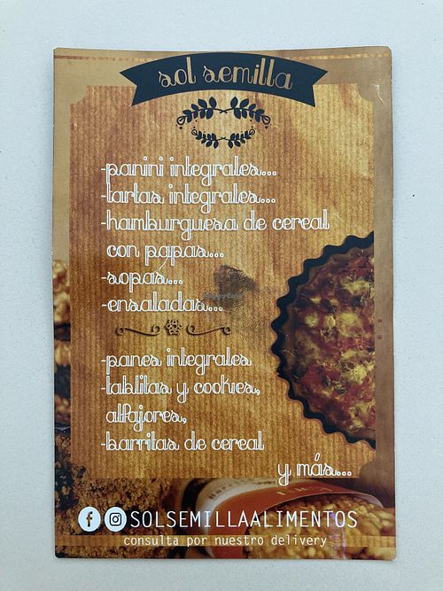 Handbill with menu  at Sol Semilla in Viedma