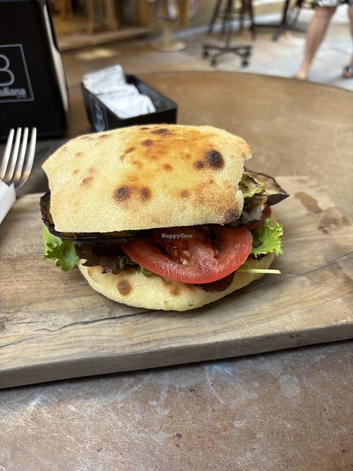 Panini vegan (tomates, aubergines, hummus etc)  at BAKARO by Vini & Terroir in Villefranche-sur-mer