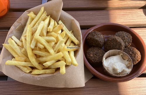 Falafel and fries (specified vegan when ordering)  at Vanneau Café in Harderwijk