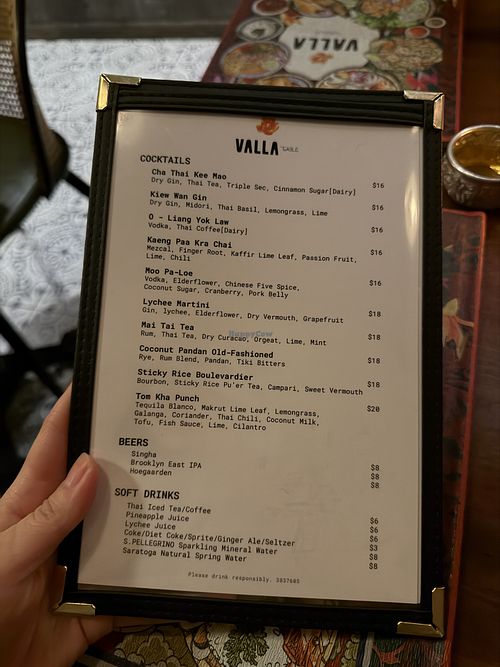 Drinks menu  at Valla Table in New York City