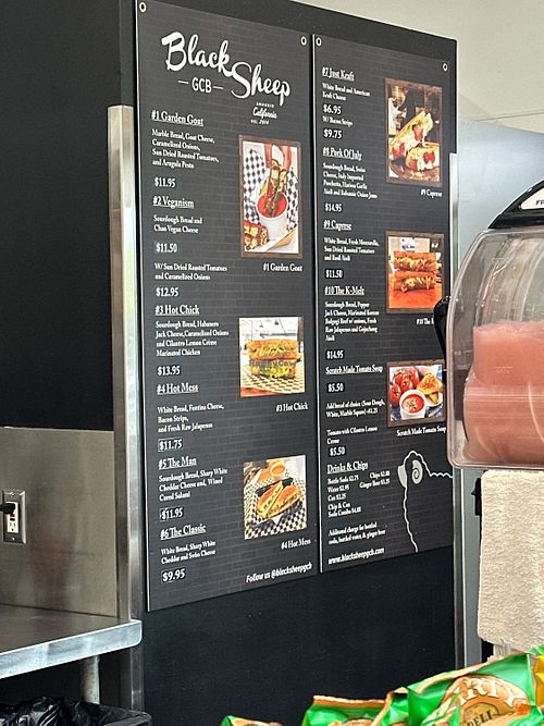 One vegan option on menu   at Black Sheep Grilled Cheese Bar in Anaheim