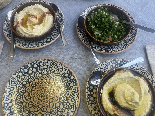Hummus, tabbouleh, baba ghanous   at Restaurante Persia in Estepona