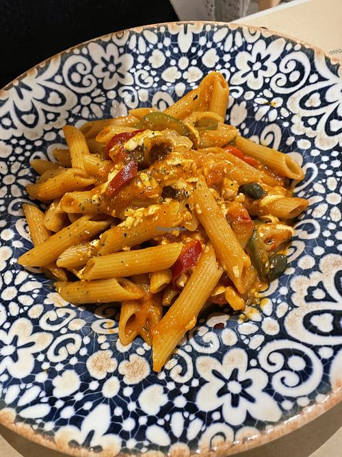 Greek Pasta with vegan cheese on the side  at Piatsa Estiatorio in Paros