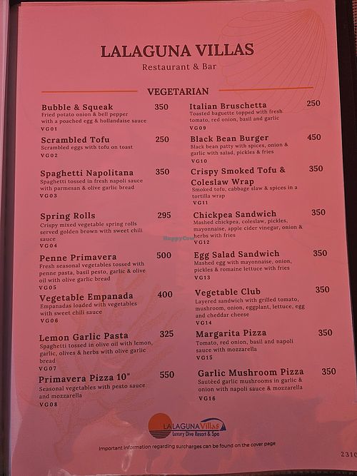 For the vegatarian at Cafe Nemo at Lalaguna Villas in Laguna