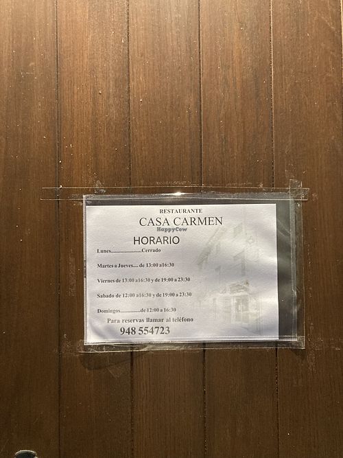 Opening hours out of seasonn  at Casa Carmen in Estella