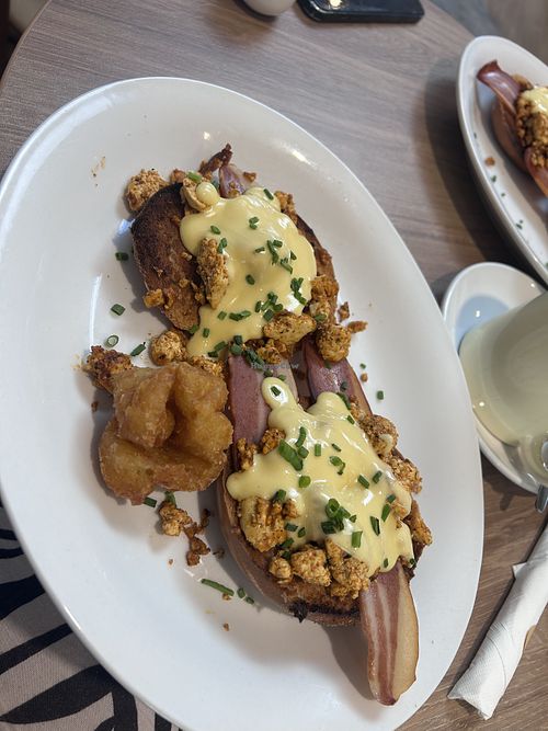 Benedict with hash brown   at Maple Cafe in Leeds