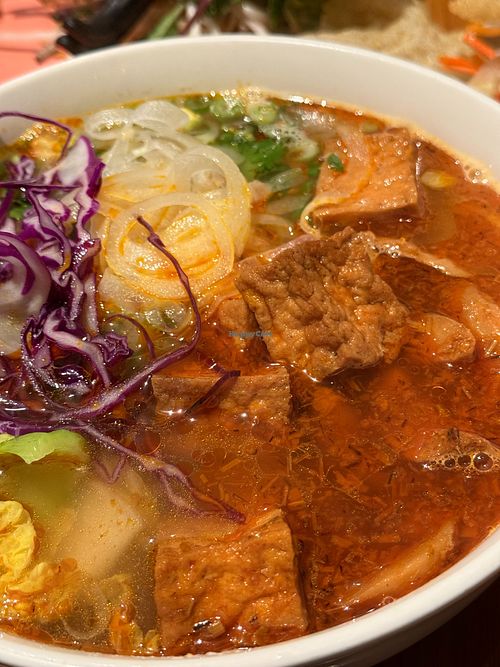 Spicy tofu soup close-up at Bahn Pho in Hoboken