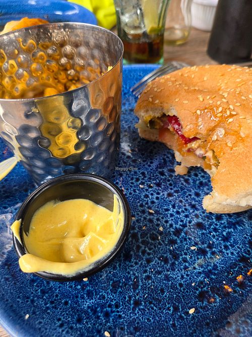 Bean burger and fries. Had to request the mustard so the burger had some kind of sauce inside. at The Tipsy  in Jersey