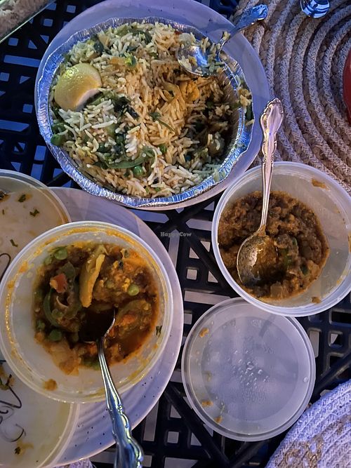 Vegetable biryani, baingan bhartha, achari  at India's Flame in Tempe