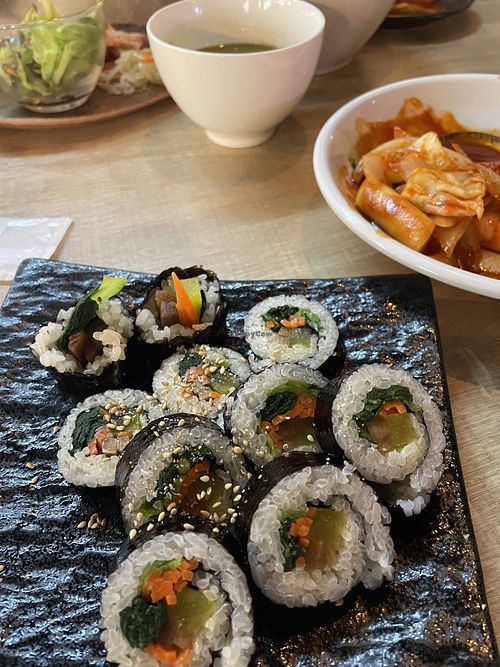 Vegan kimbap and topokki   at Green Green Korean Dining in Tokyo