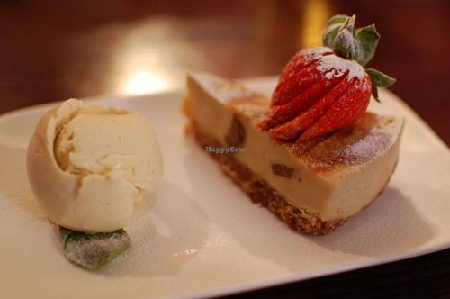 Fig, Orange and Cardamom Cheesecake served with Swedish Glace Vanilla. at The Belgian Monk in Norwich