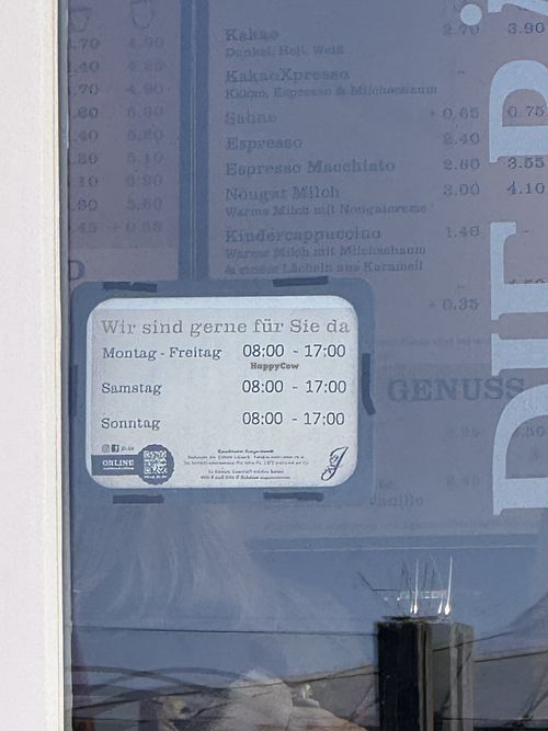 Opening hours  at Junge Die Bäckerei - Promenade 6 in Heringsdorf
