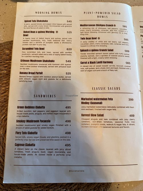 Food menu  at Suvena - Specialty Coffee Cafe in Anjuna