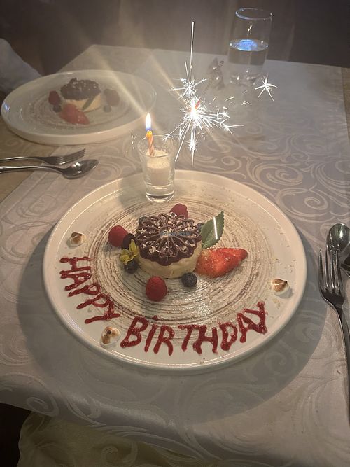 Vegan birthday cake  at O Leão de Porches in Lagoa