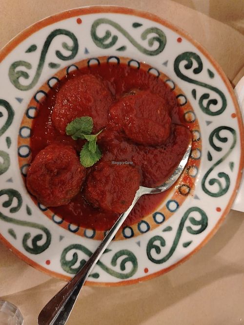 Polpette di melanzane al sugo (vegetariane) at Osteria Sciapò in Palermo