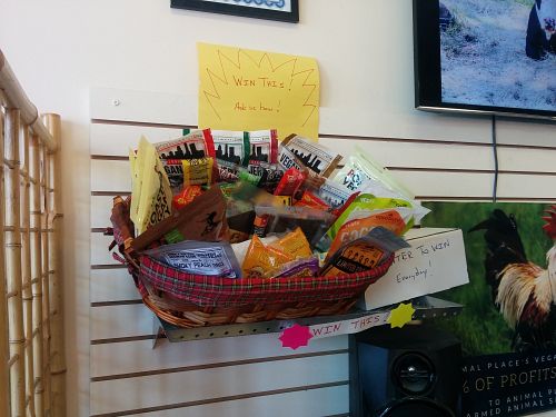 Vegan Jerky Taste off grand prize gift basket. No, I did not win... at Animal Place's Vegan Republic in Berkeley