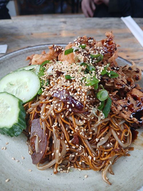 Vegan sticky soy chicken noodles at Daily Noodles in Bristol