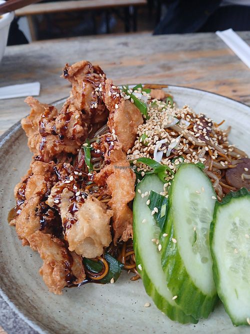 Vegan sticky soy chicken noodles at Daily Noodles in Bristol