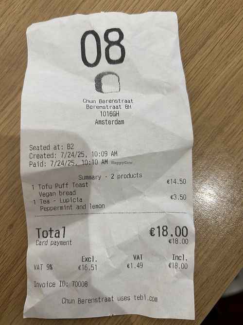bill  at Chun Café Berenstraat in Amsterdam