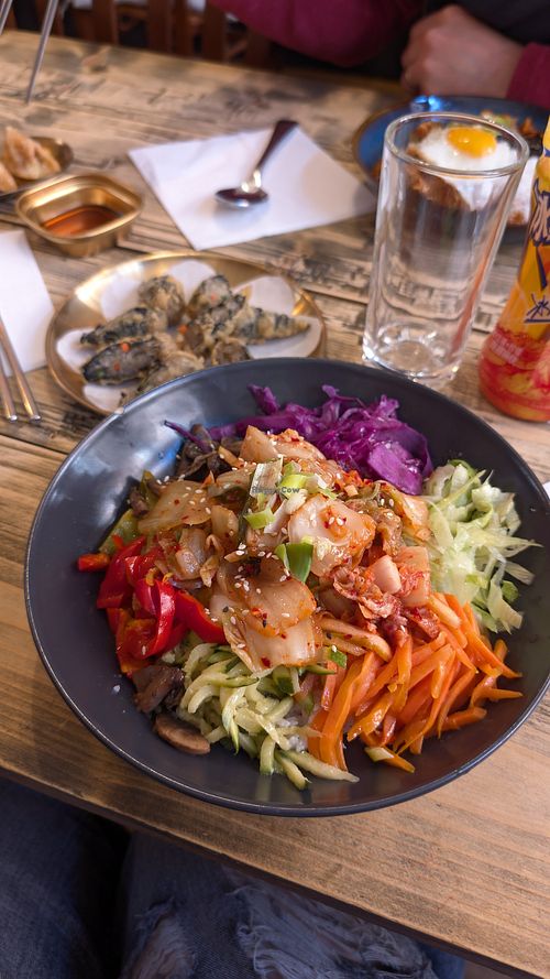 vegan kimchi bibimbap & kimmari at Omoni House in York