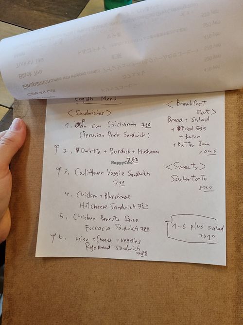 Today's menu - the cauliflower sandwich can be made vegan at Cafe Igel in Hiroshima