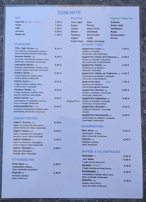 Speisekarte 1/2 at Eisfreude Elgersweier in Offenburg