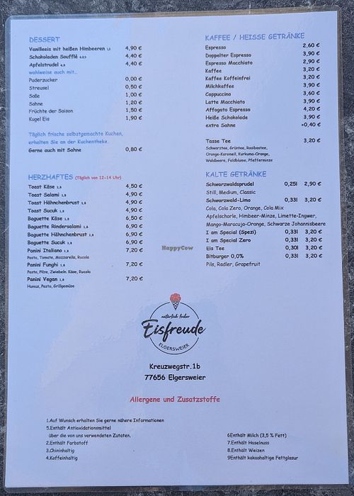 Speisekarte 2/2 at Eisfreude Elgersweier in Offenburg
