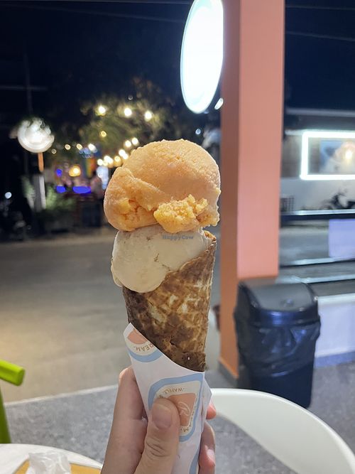 Banana and papaya-pineapple sorbett  at B Ice Cream, Waffle & Crépe in Moalboal