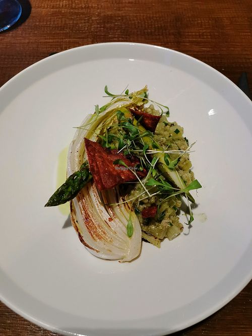Barley risotto with Chinese cabbage + asparagus at Skyskraperen - Ulriken643 in Bergen