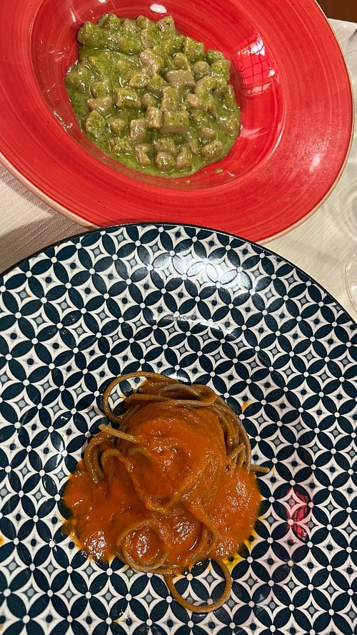 Gnocchi with pesto sauce and pasta with red sauce at Ristorante Rondò in Sarzana