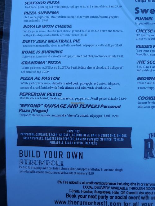 Vegan pizza option at The Rumor Reel in Pasadena