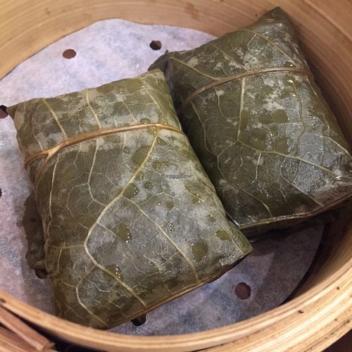 Steamed glutinous rice in lotus leaf at Benzhen Vegetarian in Hong Kong Island