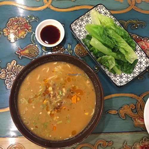 Tea set: Dan Dan noodles and Boiled Veggie at Benzhen Vegetarian in Hong Kong Island