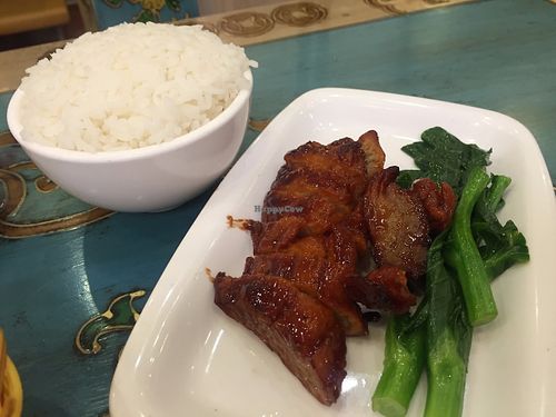 Rice with BBQ pork (Char Siu) at Benzhen Vegetarian in Hong Kong Island