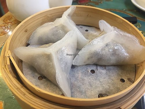 Steamed black truffle dumplings at Benzhen Vegetarian in Hong Kong Island