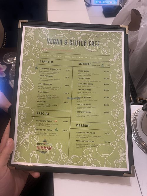 Vegan menu   at Nimman Thai Eatery  in Nutley