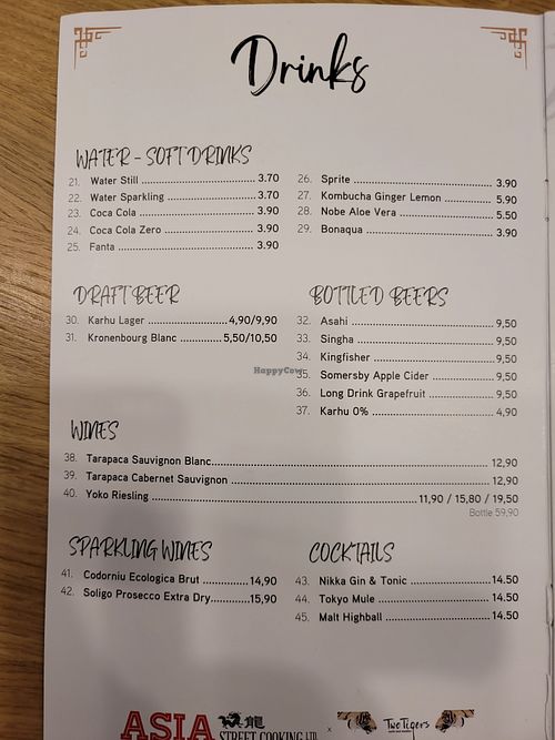 Menu at HEL - Two Tigers in Vantaa