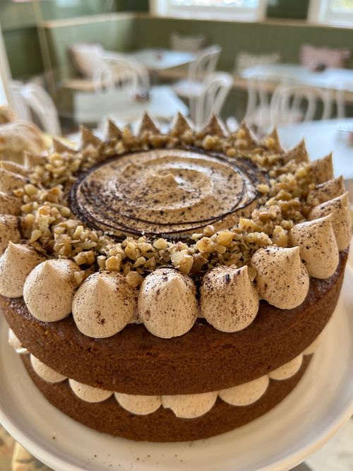 Homemade cappuccino and walnut cake. Available to sit in or take away. at The Wren in Saltburn-by-the-sea