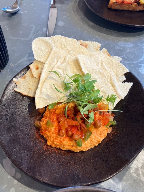 Garlic hummus with music bread at Botanica   in Horsham