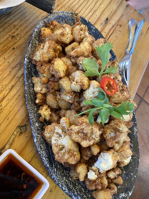 cauliflower appetizer with sauce omitted to be vegan   at Casa Gabriela in La Mesa
