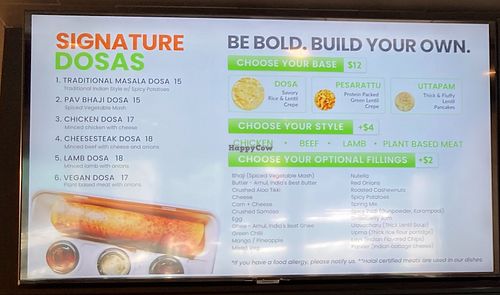 Wall menu at Madras dosa Co  in New York City