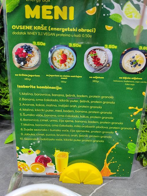 Menu at Energy Box in Cetinje
