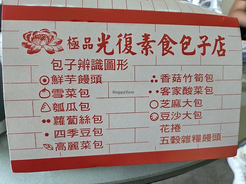 Legend indicating fillings from dots and folds at Ji pin guang fu su shi bao zi - 極品光復素食包子 in Taipei