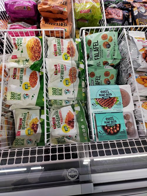 Frozen meat alternatives at Galaxías in Kalampaka