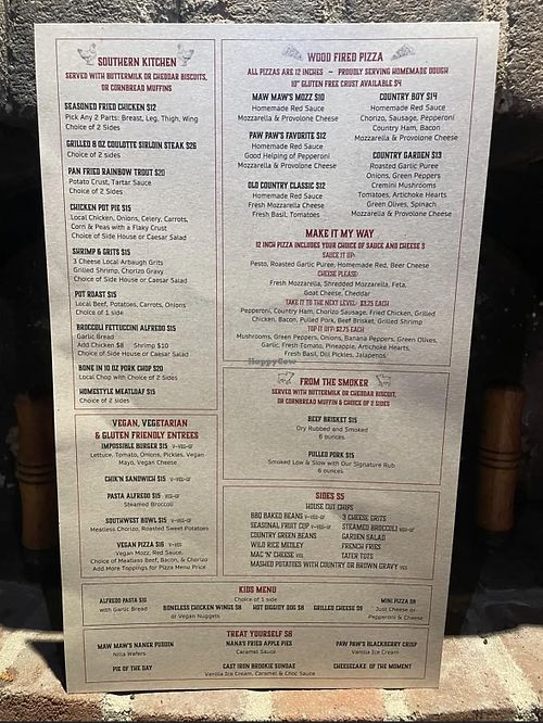 Vegan options listed in bottom left cornerr  at Old Red Mill Taphouse Grille in Lewisburg