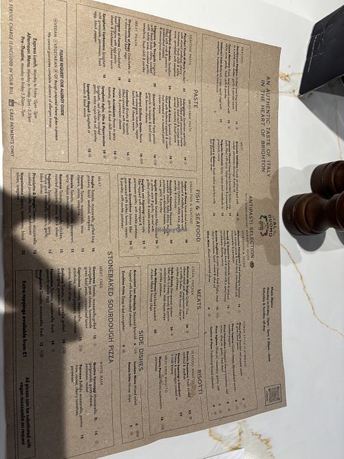Menu (April 2025)  at Al Duomo  in Brighton
