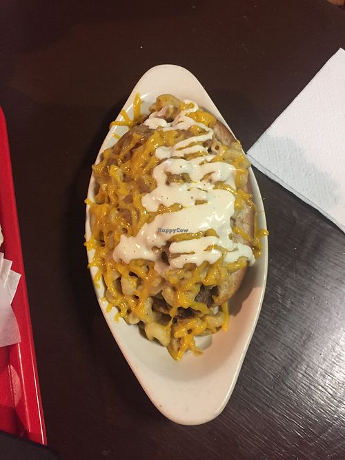 Mac and cheese dog at Veggie Bob's Kitchen in Fort Langley