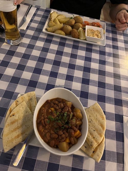 Bean Stew, Falafel and Potatoes  at A Grega Café in Sao Miguel